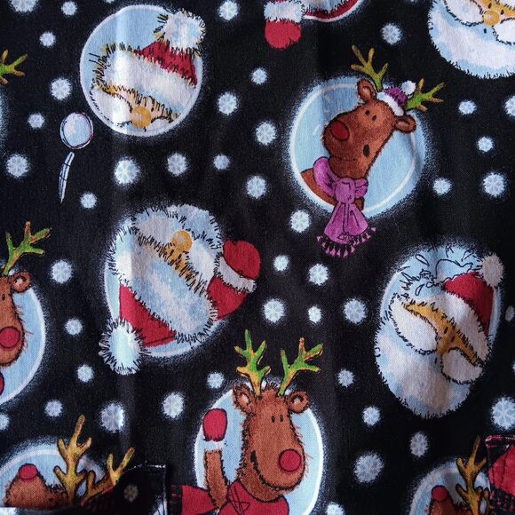 Tafford Christmas Scrub Top Black Women's Santa Claus Reindeers Snow Large - Picture 9 of 10